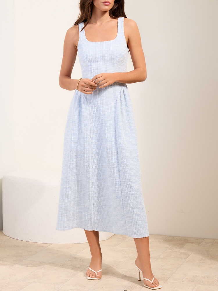 blue boucle dress AMARA BOUCLE TUXEDO MINI DRESS