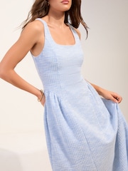 Friends Like These Blue Boucle Boucle Full Skirt Prom Midi Dress - Image 4 of 5