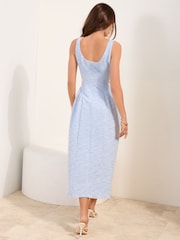 Friends Like These Blue Boucle Boucle Full Skirt Prom Midi Dress - Image 5 of 5