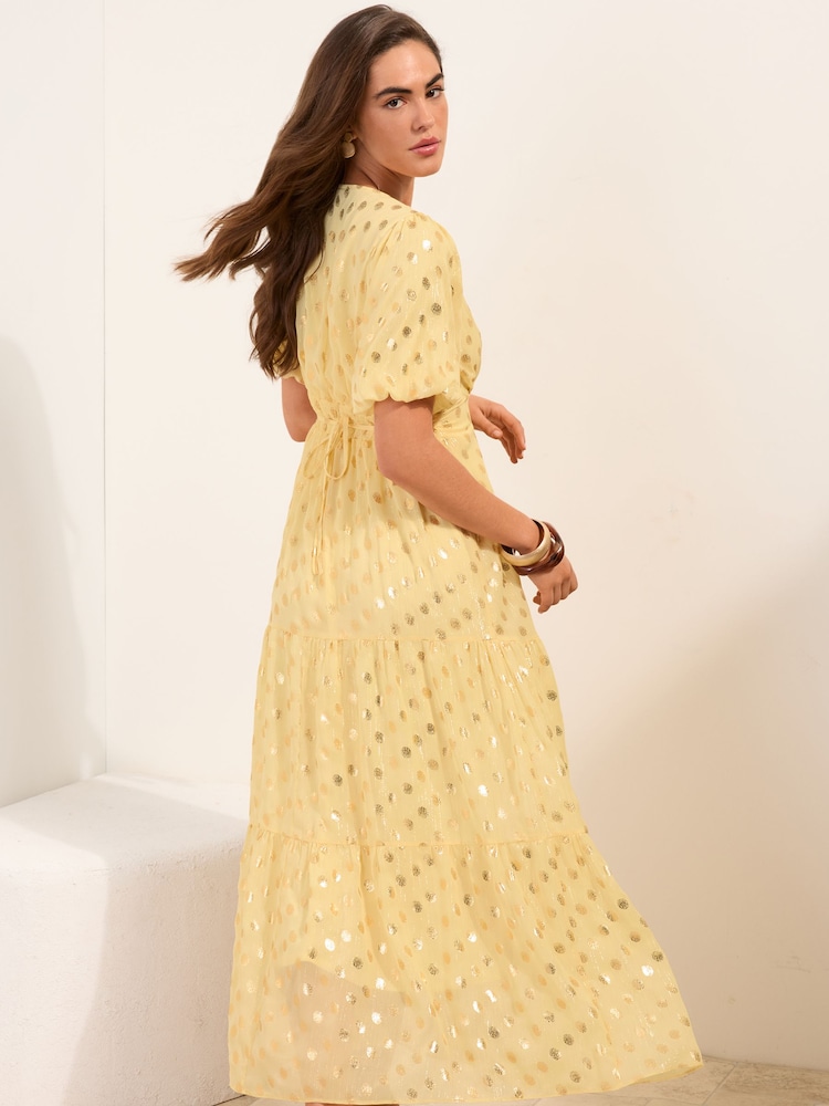 Friends Like These Buttermilk Polka Dot Metallic Short Sleeve Midi Dress - Image 4 of 4 Friends Like These Buttermilk Polka Dot Metallic Short Sleeve Midi Dress - Image 4 of 4