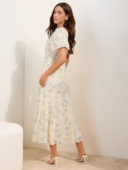 Friends Like These Buttermilk Puff Sleeve Floral Detail Midi Dress - Image 4 of 4