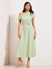 Friends Like These Mint Green Off the Shoulder Hardware Detail Midi Dress - Image 3 of 4