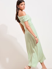 Friends Like These Mint Green Off the Shoulder Hardware Detail Midi Dress - Image 4 of 4