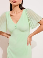 Friends Like These Mint Green Chiffon Angel Sleeve V-Neck Button Midi Dress - Image 3 of 5