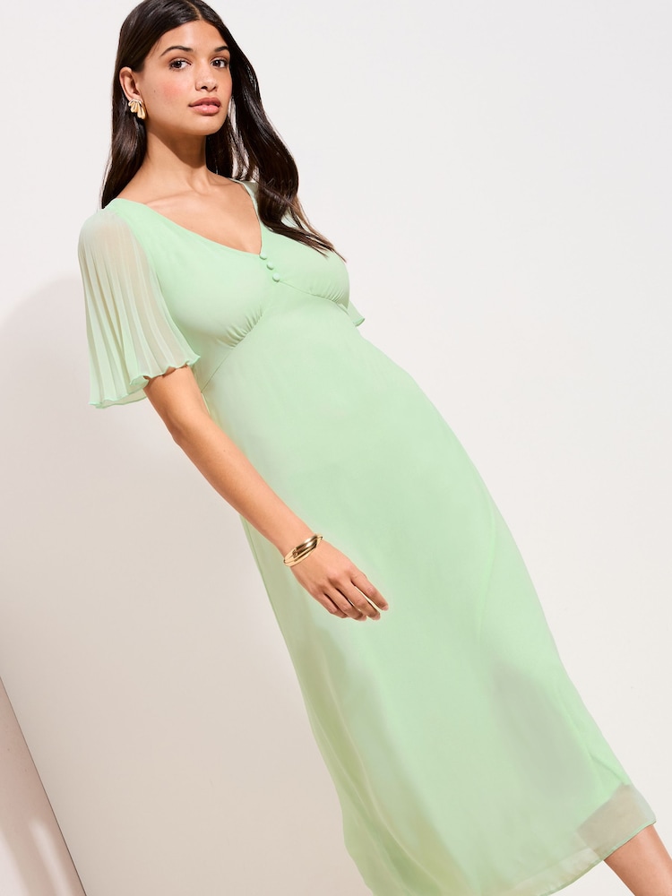 formal mint green dresses Womens Friends Like These Chiffon Angel Sleeve V-Neck Button Midi Dress US 10 2026 NH SUMMER SHOP