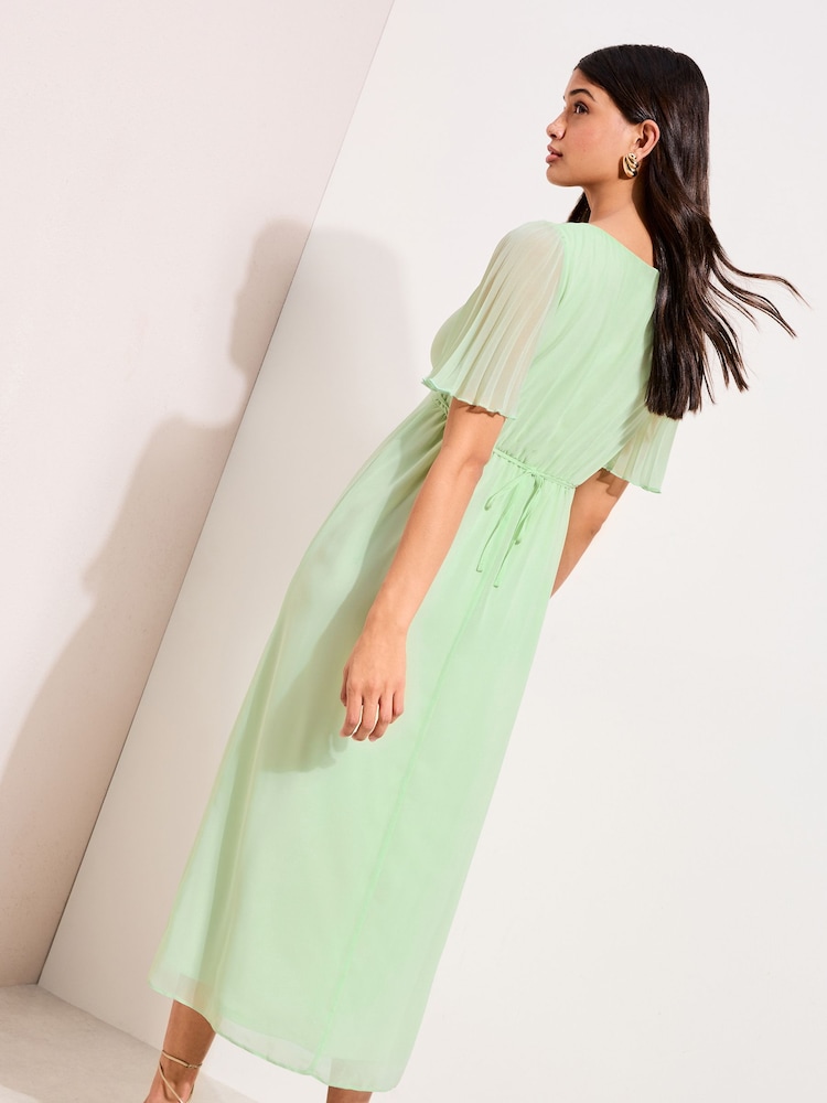 Friends Like These Mint Green Chiffon Angel Sleeve V-Neck Button Midi Dress - Image 5 of 5