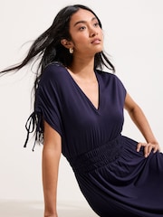 Friends Like These Navy V-Neck Shirred Waist Jersey Maxi Dress - Image 2 of 4