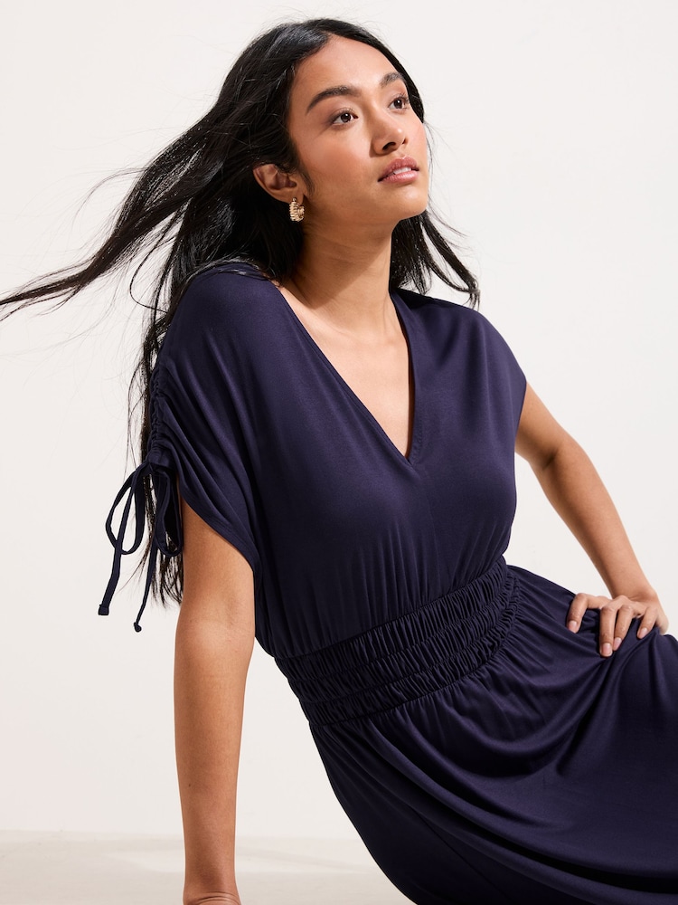 Friends Like These Navy V-Neck Shirred Waist Jersey Maxi Dress - Image 2 of 4