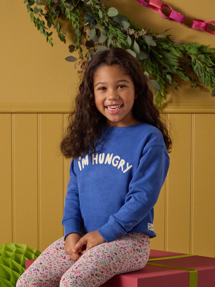 Joules Kids' Sundaze Bright Blue Slogan Crew Neck Sweatshirt - Image 1 of 9 Joules Kids' Sundaze Bright Blue Slogan Crew Neck Sweatshirt - Image 1 of 9