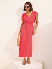 Friends Like These Pink Petite V-Neck Shirred Waist Jersey Maxi Dress - Image 1 of 5