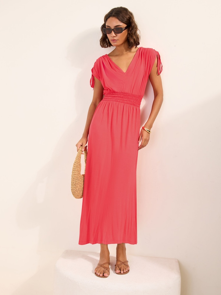Friends Like These Pink Petite V-Neck Shirred Waist Jersey Maxi Dress - Image 1 of 5