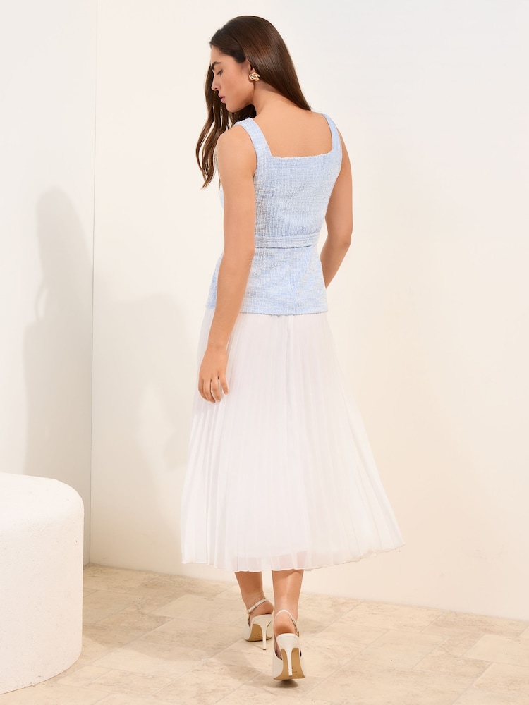 Μπλε/Λευκό - Friends Like These Beleted Boucle 2 σε 1 φόρεμα midi με πλισέ στρίφωμα - Εικόνα 4 από 4