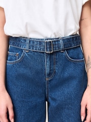 Dark Blue Belted Barrel Jeans - Image 5 of 5
