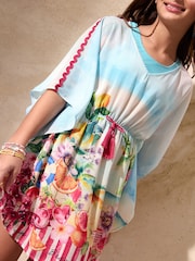 Lipsy Pink/Blue Beach Printed Chiffon Kaftan (5-16yrs) - Image 4 of 4