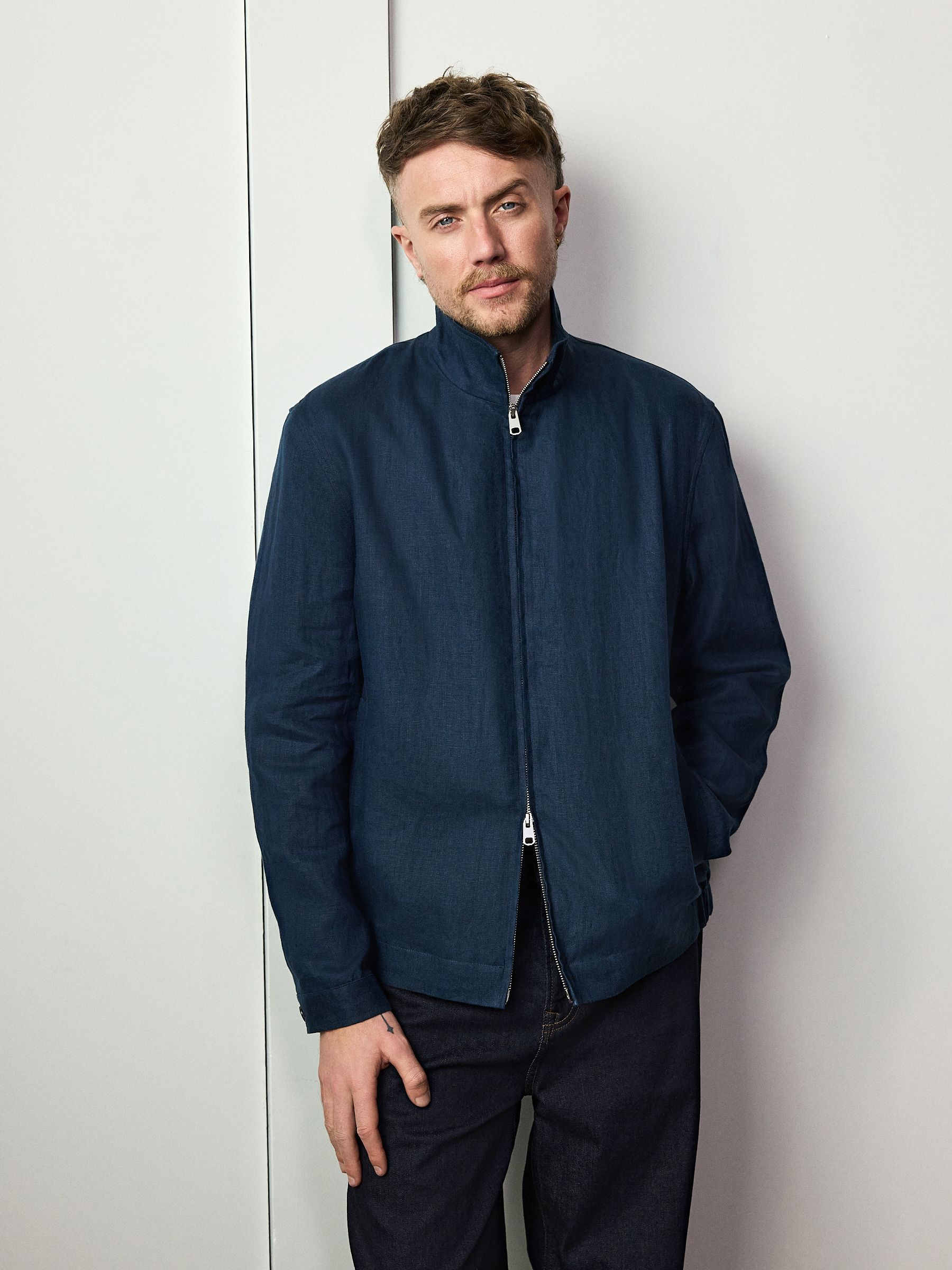Buy Navy Blue N. Premium 100% Linen Funnel Jacket from the Next UK