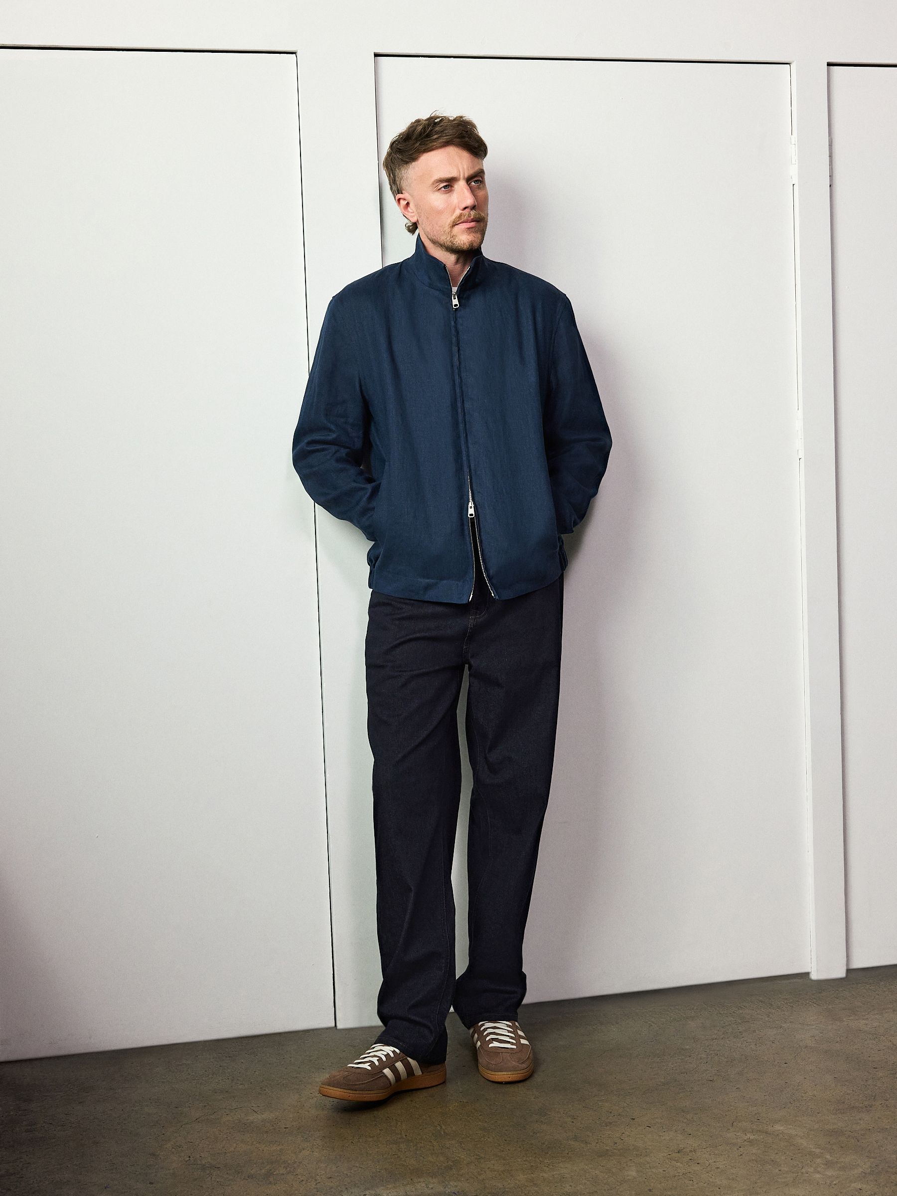 Buy Navy Blue N. Premium 100% Linen Funnel Jacket from the Next UK