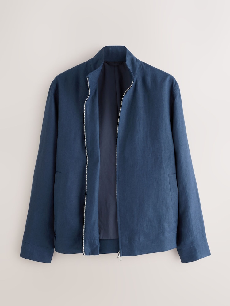 Navy Blue N. Premium 100% Linen Funnel Jacket - Image 2 of 5 Navy Blue N. Premium 100% Linen Funnel Jacket - Image 2 of 5