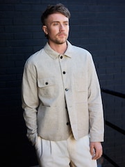 Neutral Smart Textured Chore Jacket with Linen - Image 1 of 10