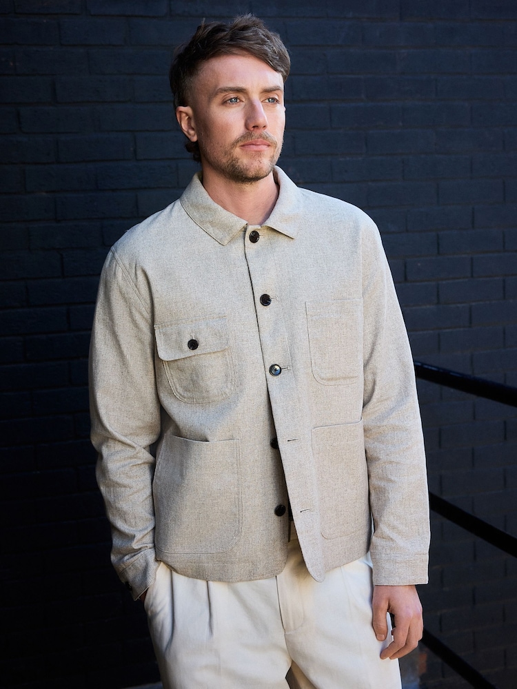 Neutral Smart Textured Chore Jacket with Linen - Image 1 of 10