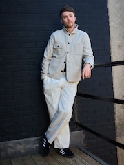 Neutral Smart Textured Chore Jacket with Linen - Image 2 of 10