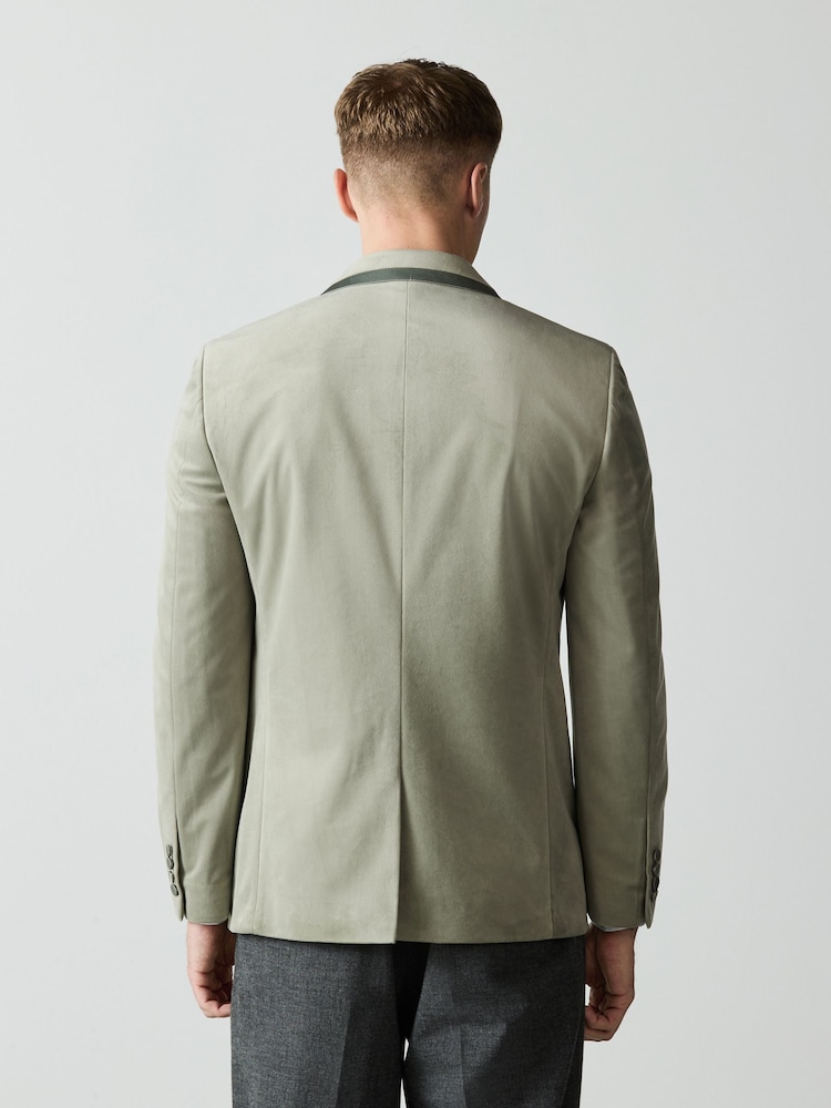 Sage Green Slim Fit Velvet Blazer - Image 2 of 15