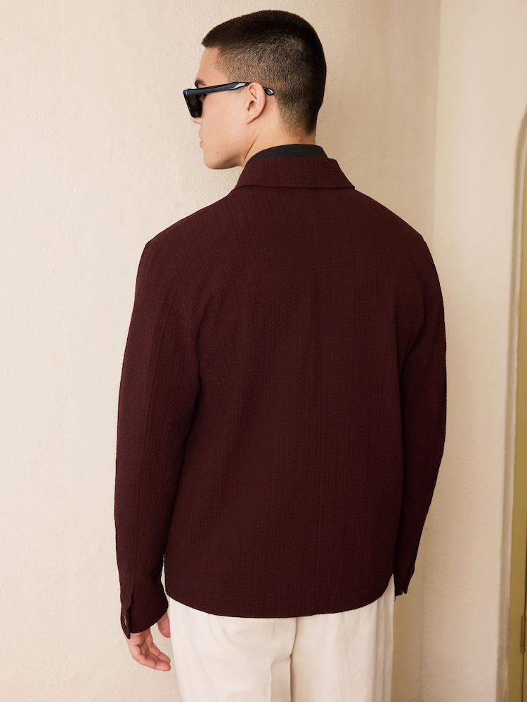 Burgundy Red Smart Textured Twin Pocket Shacket - Image 2 of 13 Burgundy Red Smart Textured Twin Pocket Shacket - Image 2 of 13
