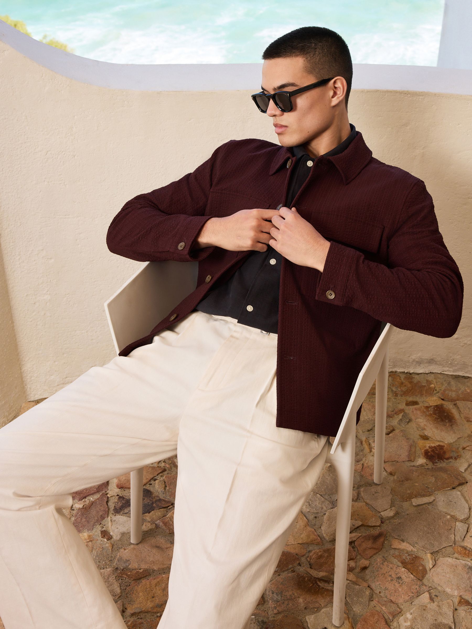 Buy Burgundy Red Smart Textured Twin Pocket Shacket from Next India