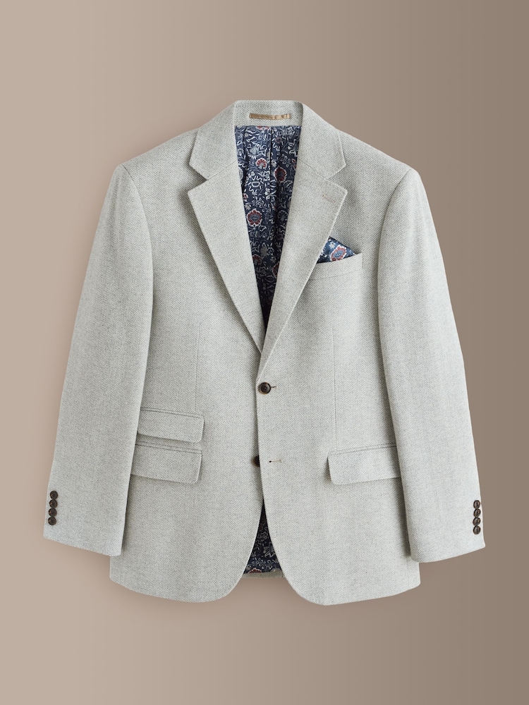 Light Grey Regular Fit Signature Wool Blend Herringbone Nova Fides Blazer - Image 1 of 6