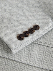 Light Grey Regular Fit Signature Wool Blend Herringbone Nova Fides Blazer - Image 6 of 6