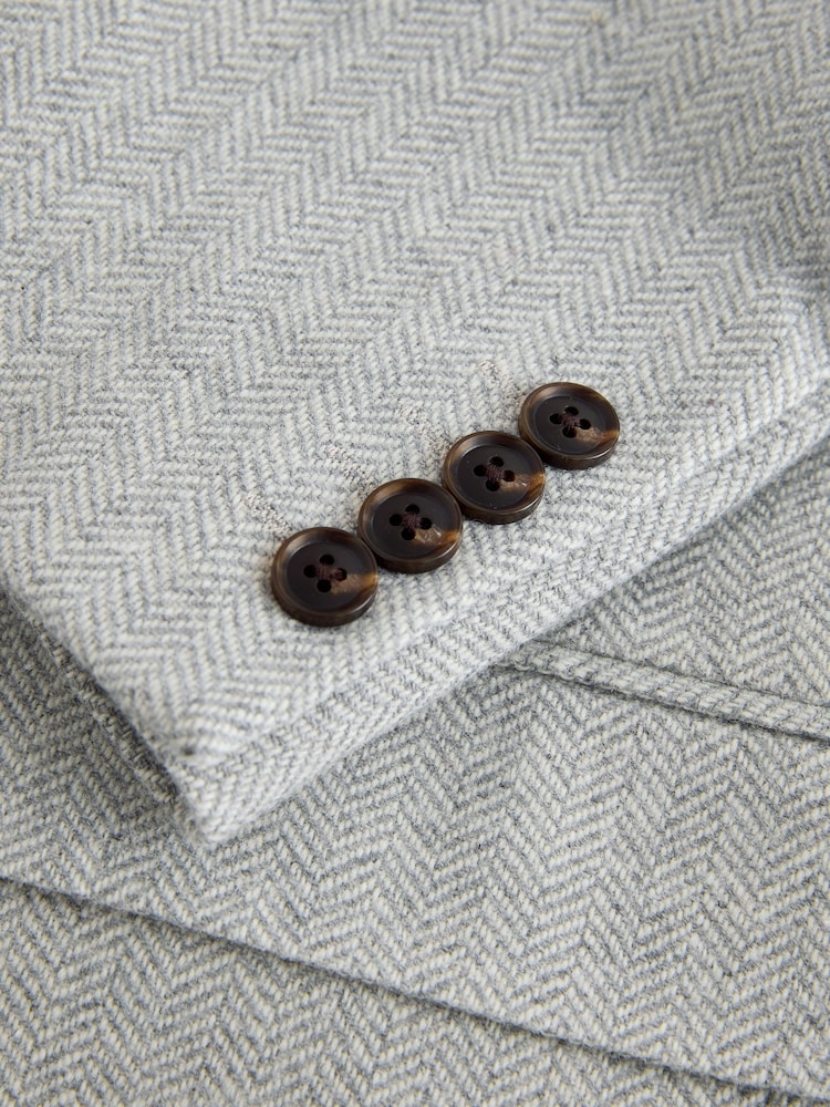 Light Grey Regular Fit Signature Wool Blend Herringbone Nova Fides Blazer - Image 6 of 6