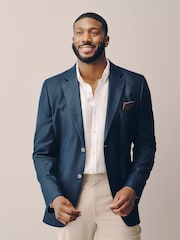 Navy Blue Muscle Fit N. Premium Linen Blend Blazer with Stretch and Tencel Lyocell - Image 1 of 11