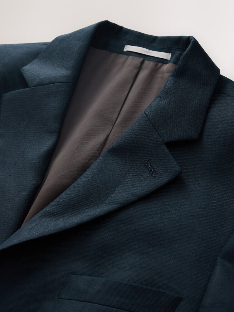 Navy Blue Muscle Fit N. Premium Linen Blend Blazer with Stretch and Tencel Lyocell - Image 12 of 12 Navy Blue Muscle Fit N. Premium Linen Blend Blazer with Stretch and Tencel Lyocell - Image 12 of 12