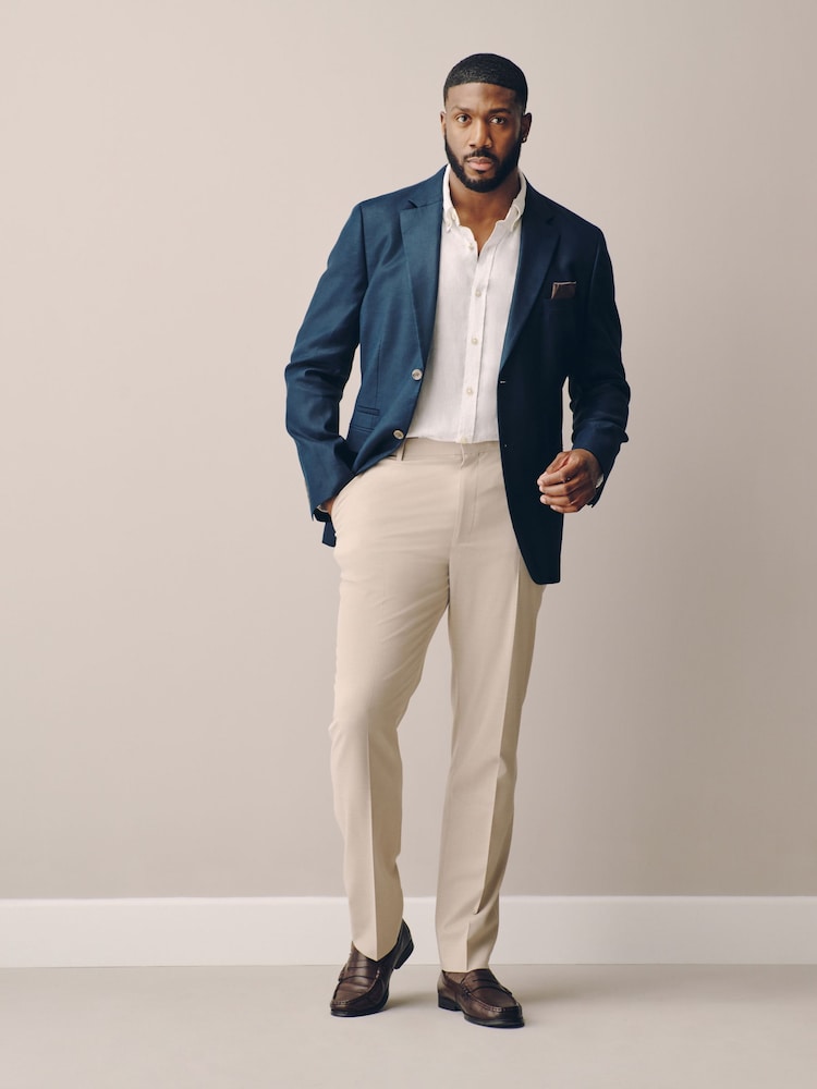 Navy Blue Muscle Fit N. Premium Linen Blend Blazer with Stretch and Tencel Lyocell - Image 2 of 11