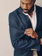 Navy Blue Muscle Fit N. Premium Linen Blend Blazer with Stretch and Tencel Lyocell - Image 5 of 11