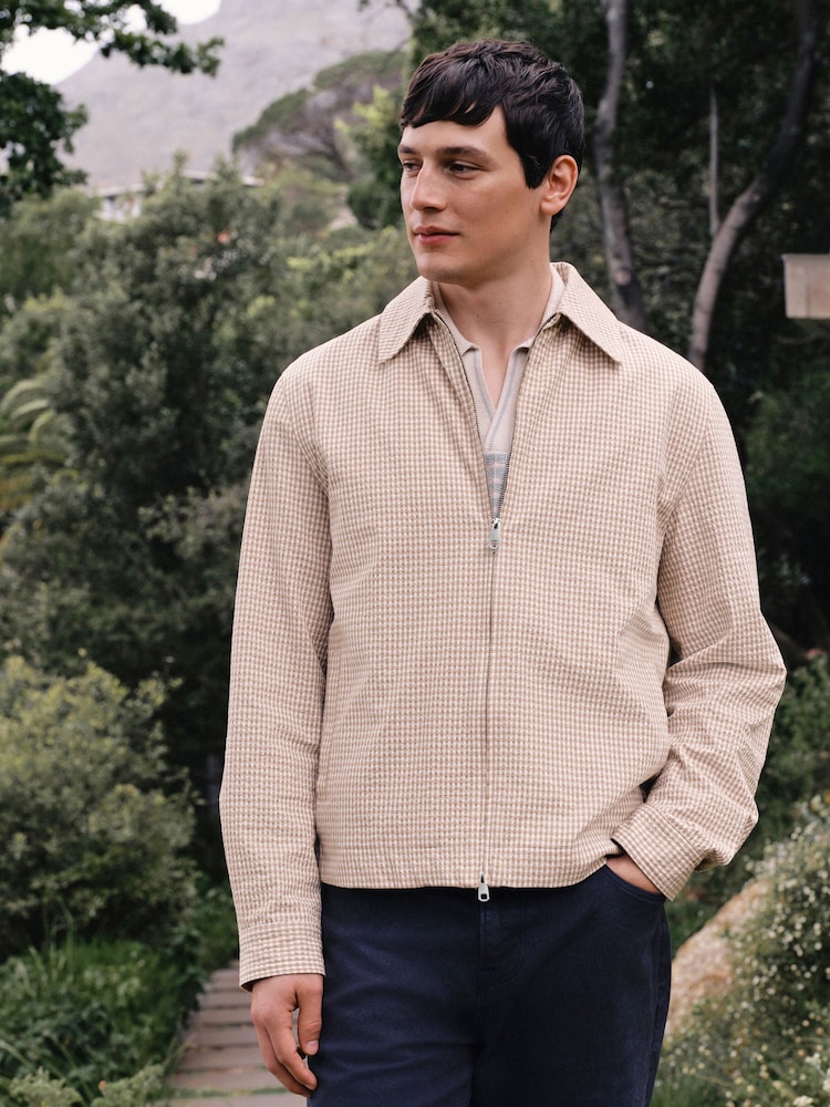 Neutralny - Textured Gingham Zip Through Jacket - Obraz 1 z 10 Neutralny - Textured Gingham Zip Through Jacket - Obraz 1 z 10