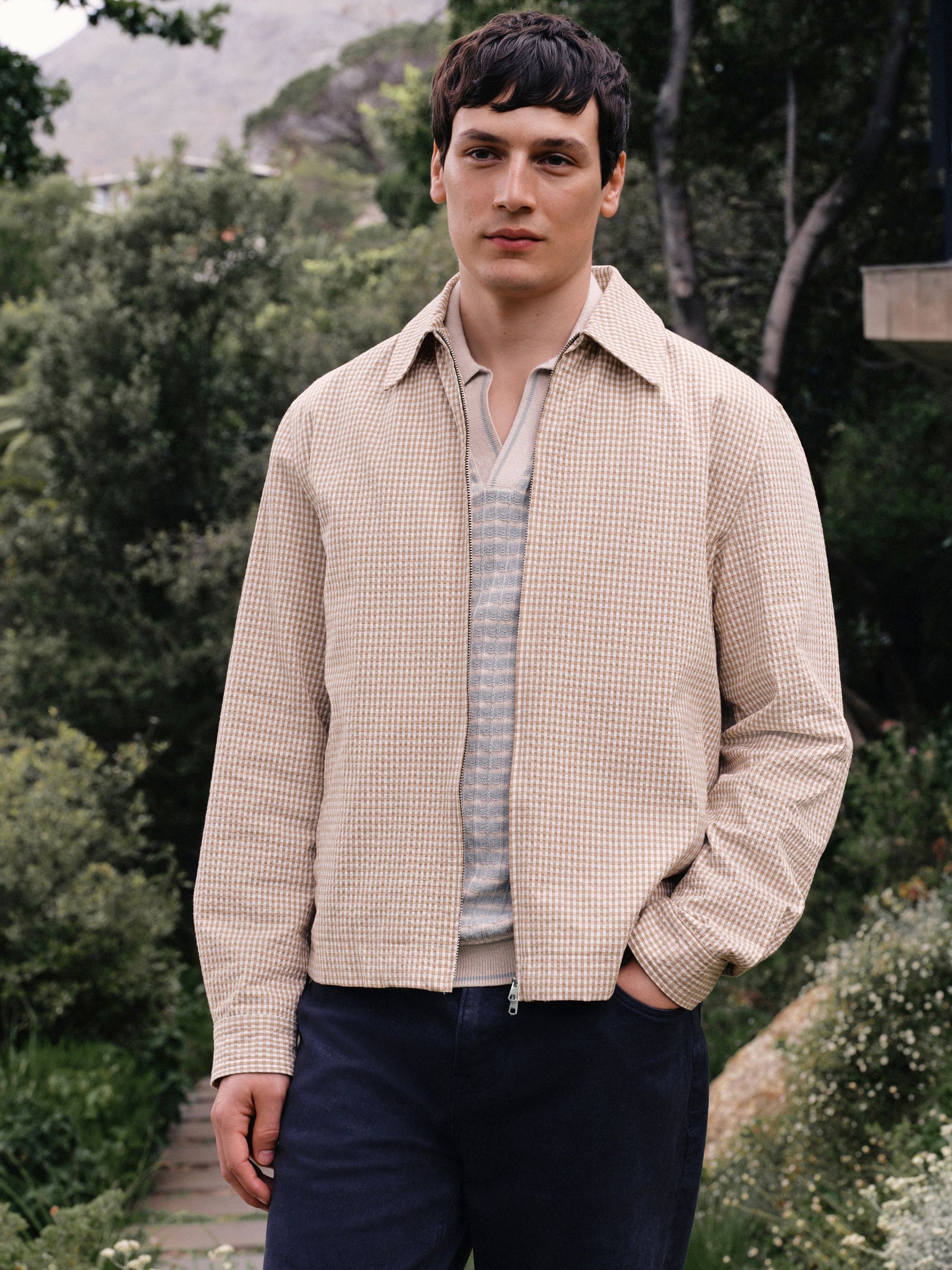 Buy Neutral Textured Gingham Zip Through Jacket from Next USA