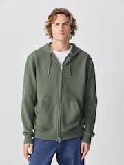 Khaki Green Cotton Rich Lightweight Jersey Zip Through Hoodie - Image 1 of 9