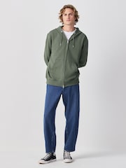 Khaki Green Cotton Rich Lightweight Jersey Zip Through Hoodie - Image 2 of 9