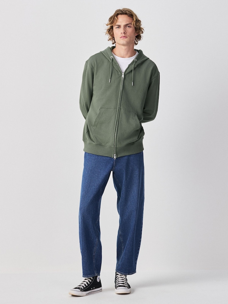 Khaki Green Cotton Rich Lightweight Jersey Zip Through Hoodie - Image 2 of 9