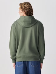 Khaki Green Cotton Rich Lightweight Jersey Zip Through Hoodie - Image 3 of 9