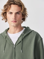 Khaki Green Cotton Rich Lightweight Jersey Zip Through Hoodie - Image 4 of 9