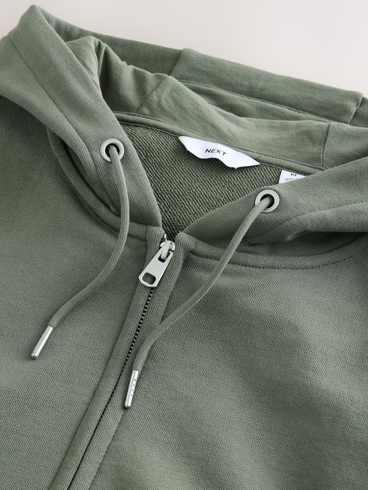 Khaki Green Cotton Rich Lightweight Jersey Zip Through Hoodie - Image 9 of 9