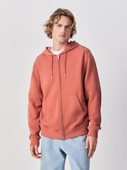 Light Orange Cotton Rich Lightweight Jersey Zip Through Hoodie - Image 1 of 9
