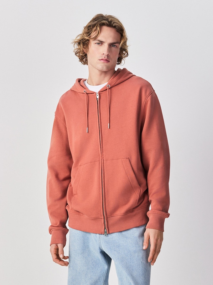 Light Orange Cotton Rich Lightweight Jersey Zip Through Hoodie - Image 1 of 9