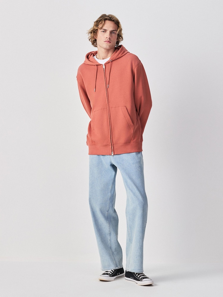 Light Orange Cotton Rich Lightweight Jersey Zip Through Hoodie - Image 2 of 9