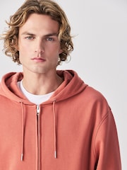 Light Orange Cotton Rich Lightweight Jersey Zip Through Hoodie - Image 5 of 9