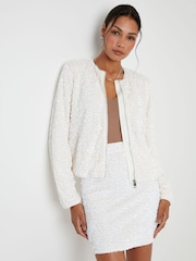 Threadbare White Sequin Zip-Up Bomber Jacket - Image 2 of 5