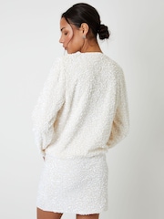 Threadbare White Sequin Zip-Up Bomber Jacket - Image 3 of 5