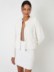 Threadbare White Sequin Zip-Up Bomber Jacket - Image 4 of 5