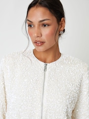 Threadbare White Sequin Zip-Up Bomber Jacket - Image 5 of 5
